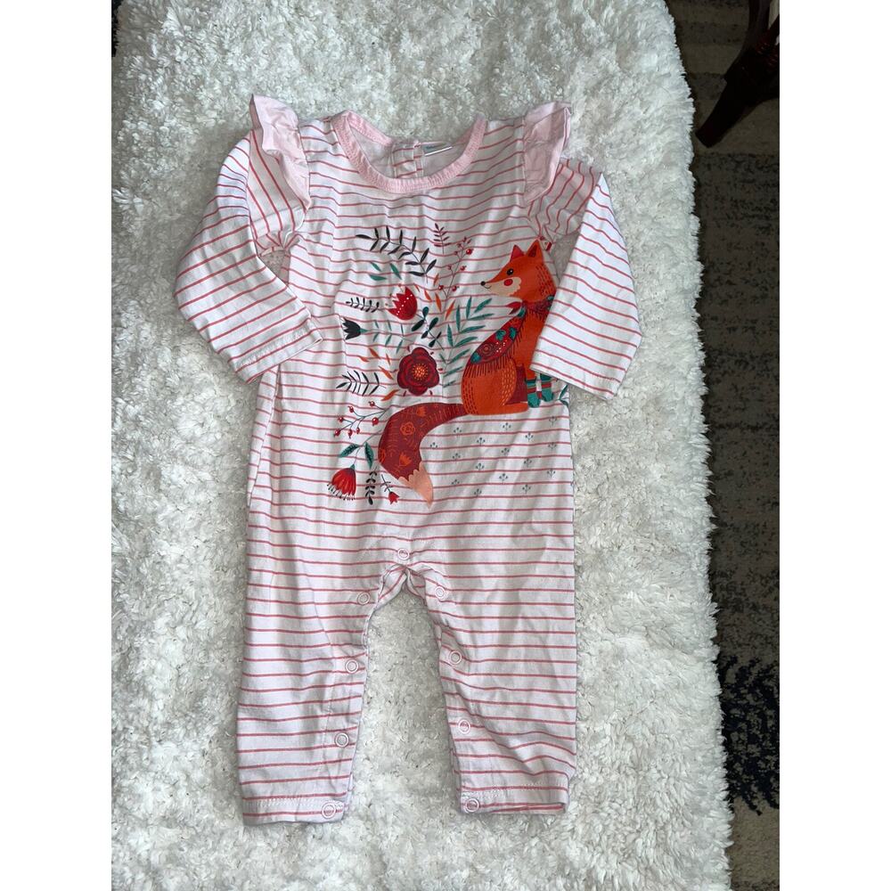 Peppy Mini girls sz. 6 mo. one piece striped fox design romper. Cute, fun
